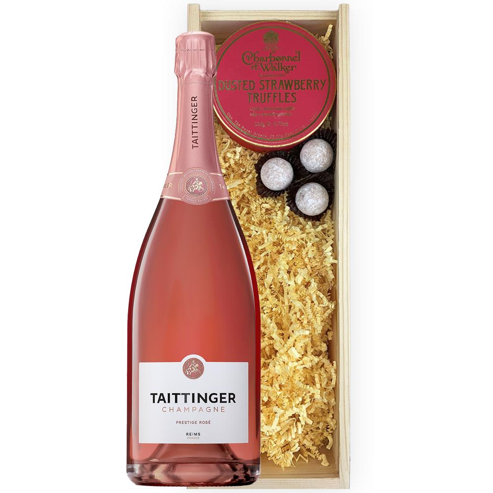 Magnum of Taittinger Rose Champagne 150cl And Strawberry Charbonnel Truffles Magnum Box